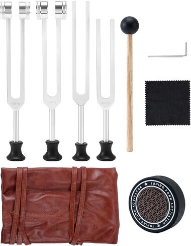 Tuning Forks for Healing Set, Includes (128Hz, 136.1Hz, 256Hz, 384Hz), with Vegan Leather Pouch & Activator, for Fifth Interval, Sound Therapy, Yoga, Meditation, Relaxation in Saudi Arabia