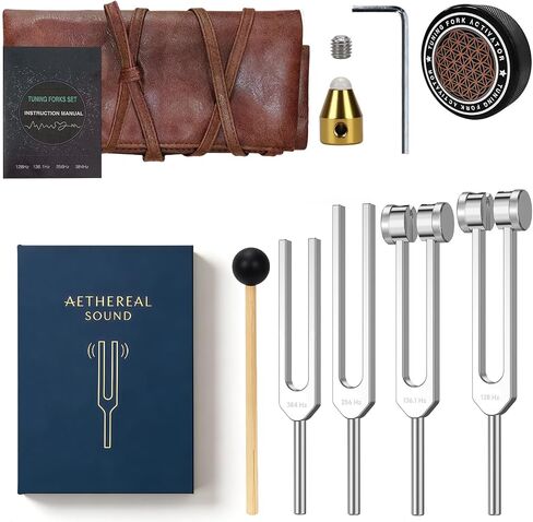 Tuning Fork for Healing Set 128Hz 136.1Hz 256Hz 384Hz Weighted Unweighted for Chakra Sound Therapy Meditation Yoga Stress Relief Sleep with Activator & Pouch in Kuwait