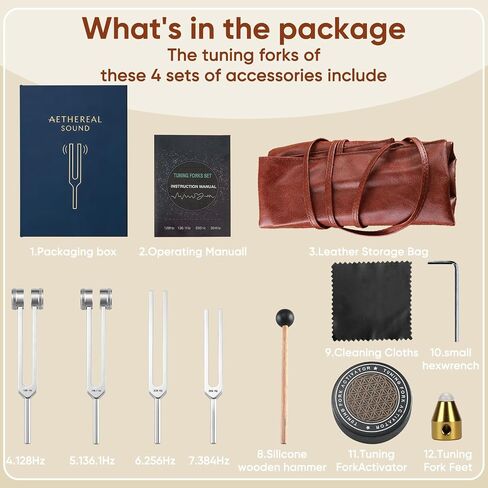 Tuning Fork for Healing Set 128Hz 136.1Hz 256Hz 384Hz Weighted Unweighted for Chakra Sound Therapy Meditation Yoga Stress Relief Sleep with Activator & Pouch in Kuwait
