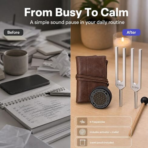 QWORK Tuning Fork Set - 128Hz, 432Hz, 512Hz, 528Hz Weighted & Unweighted Frequency Tools with Mallet, Sound Healing Instruments for Yoga, Meditation & Mindfulness in Kuwait