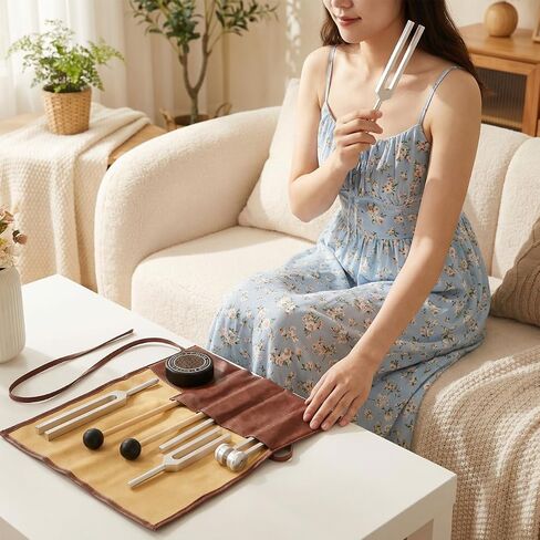 QWORK Tuning Fork Set - 128Hz, 432Hz, 512Hz, 528Hz Weighted & Unweighted Frequency Tools with Mallet, Sound Healing Instruments for Yoga, Meditation & Mindfulness in Kuwait