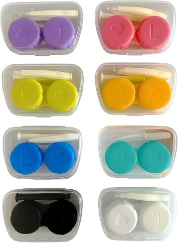 8 Pack Contact Lens Case, Portable Contact Case with Applicator Tool Tweezer, for Travel Outdoor Home Office Dormitory and Daily Use,Colorful (8 Colors) in Saudi Arabia