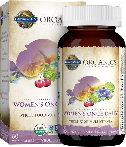 Garden of Life Organics Multivitamin for Women - Women's Once Daily Multi - Whole Food Multi with Iron, Biotin, Vegan Organic Womens Multivitamin for Health, Energy Hair Skin and Nails, 60 Tablets in Kuwait