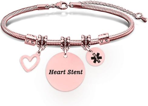 ZKXXJ Heart Stent Medical Alert Bracelet for Women Men,Adjust Stainless Steel Snake Chain Medic ID Link Bracelet with Emergency Lariat Tag Emergency First Aid Jewelry with Med Wallet Card in Kuwait