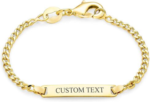 Bling Jewelry Personalized 18K Gold Plated Brass Tiny Identification Tag ID Bracelet Lightweight For Small Wrists 5 Inch Custom Engraved in Kuwait