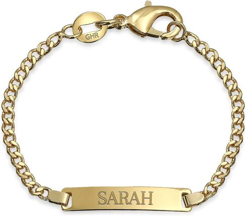 Bling Jewelry Personalized 18K Gold Plated Brass Tiny Identification Tag ID Bracelet Lightweight For Small Wrists 5 Inch Custom Engraved in Kuwait