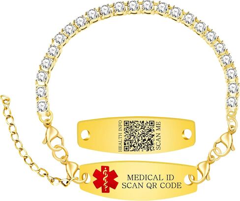 Uloveido Editable QR Code Medical Alert Tennis Bracelet for Women, Silver & Gold Color Options, Personalized Scannable Health ID Jewelry, Custom Emergency Info Wristband in Kuwait