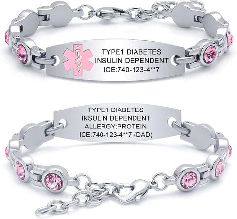 Personalized Medical Alert Bracelets for Women, Free Engraving Stainless Steel Medical ID Bracelets, Customizable Medical Bracelet Inlaid with CZ, Comes with Medical Card in Saudi Arabia