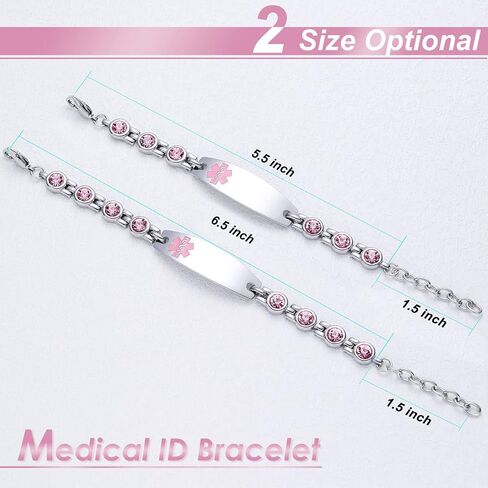 Personalized Medical Alert Bracelets for Women, Free Engraving Stainless Steel Medical ID Bracelets, Customizable Medical Bracelet Inlaid with CZ, Comes with Medical Card in Saudi Arabia