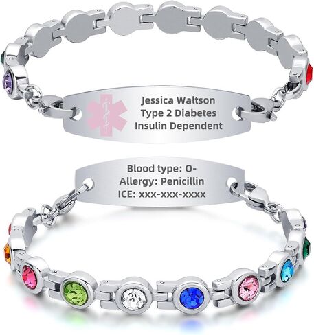 Personalized Medical Alert Bracelets for Women, Free Engraving Stainless Steel Medical ID Bracelets, Customizable Medical Bracelet Inlaid with CZ, Comes with Medical Card in Saudi Arabia