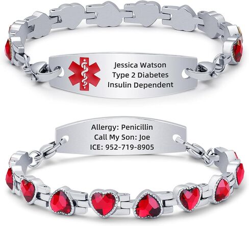 Personalized Medical Alert Bracelets for Women, Free Engraving Stainless Steel Medical ID Bracelets, Customizable Medical Bracelet Inlaid with CZ, Comes with Medical Card in Saudi Arabia
