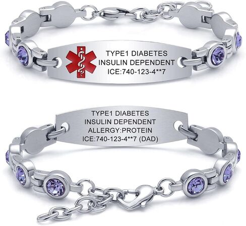 Personalized Medical Alert Bracelets for Women, Free Engraving Stainless Steel Medical ID Bracelets, Customizable Medical Bracelet Inlaid with CZ, Comes with Medical Card in Saudi Arabia