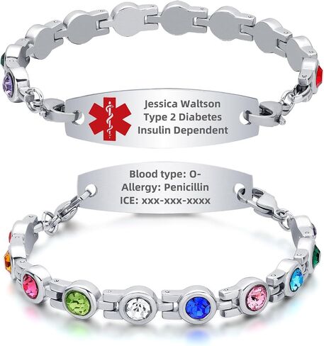 Personalized Medical Alert Bracelets for Women, Free Engraving Stainless Steel Medical ID Bracelets, Customizable Medical Bracelet Inlaid with CZ, Comes with Medical Card in Saudi Arabia