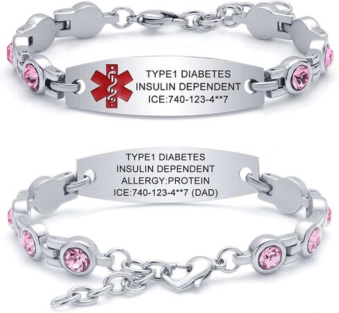 Personalized Medical Alert Bracelets for Women, Free Engraving Stainless Steel Medical ID Bracelets, Customizable Medical Bracelet Inlaid with CZ, Comes with Medical Card in Saudi Arabia