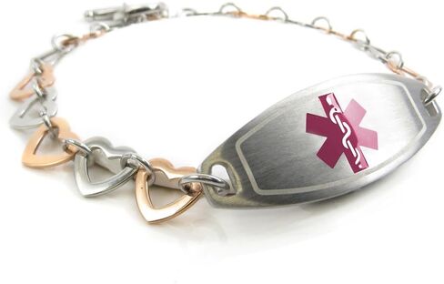 Medical ID Bracelet for Women with Free Engraving, Rose Gold Tone Stainless Steel in Saudi Arabia