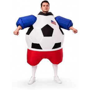 Adult Inflatable Soccer Ball Costume for Men Women, Funny Blow Up Football Costume with Air Blower, Halloween Sports Party Cosplay Suit for Cheerleaders Game Day — Bonus Soccer Socks Included in Saudi Arabia