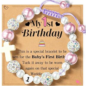 Birthday Number Cross Bracelet for Girls Ages 1 2 3 4 5 6 7 8 Braided Cross Bracelet with Stainless Steel Birthday Number Charm, Adjustable Beaded Bracelet in Premium Silver Gift Box in Kuwait