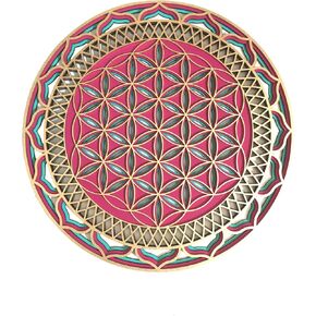 Anatoliawood Flower of Life Wooden Wall Art 70 cm (27.6"), Multilayer Sacred Geometry Mandala, Yoga Studio Meditation Decor, Fuchsia Green Gold Flower of Life in Saudi Arabia