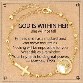 Mustard Seed Cross Bracelet, First Communion Confirmation Christian Baptism Catholic God Jewelry Gifts 6+2 Inches in Saudi Arabia