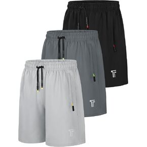 3 Pack Boys Athletic Shorts with Zipper Pockets Quick Dry Youth Teens Soccer Basketball Shorts Running Sports Clothes in Saudi Arabia