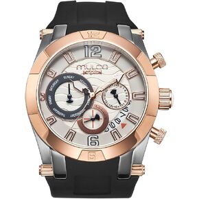 MULCO Watches for Women, Kripton Lady – 46 mm Stainless-Steel Case, Black with Wrist Silicone Band, Quartz Multifunctional Day and Date Movement,Analog Display - Rose Gold Accents, 100m- Waterproof in Kuwait