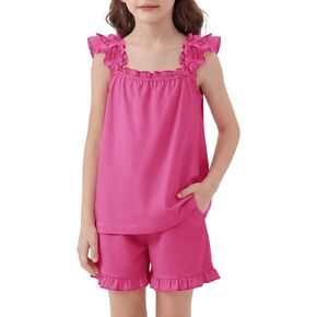 Arshiner Girls Pajamas Ruffle Tank Top and Shorts Sets Soft Cute 2 Piece Sleepwear for Kids in Kuwait