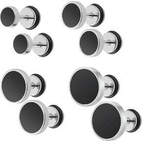 4 Pairs Multisize Stud Earrings for Men 6mm 8mm 10mm 12mm, Stainless Steel Black and Silver Screw Back Earrings Set, Flat Back Hypoallergenic Piercing for Sensitive Ears in Saudi Arabia