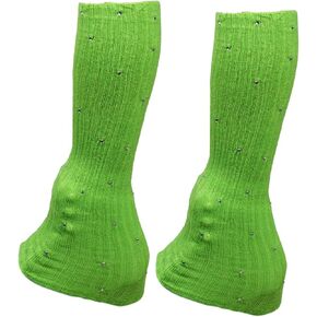Figure Skating Leg Warmers, Comfortable And Decorative Warm Skating Socks, Knitted Long Leg Warmers for Winter Parties And Dances, Green in Kuwait