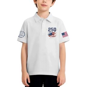 USA American Flag Polo Shirts Boys Girls 4Th of July Patriotic Shirts Toddler School Short Sleeve Blouses 3-13 Years in Kuwait