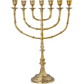 SM6529 16" Salomon's Menorah 7 Branch Menorah – Handmade Candle Holder, Jewish Candelabra Made with Solid Brass - Authentic Israel Design, Holy Land Gifts, Religious Artifacts in Saudi Arabia