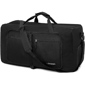 65L Foldable Duffle Bag with Shoe Compartment - Large Travel Duffel Bag for Men & Women, Packable Weekend Bag with Trolley Sleeve, Water-Resistant & Lightweight Gym Bag for Travel, Sports (Black) in Saudi Arabia