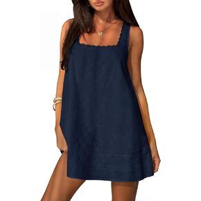 FOMELY Womens Square Neck Dress Sleeveless Cotton Sundresses Casual Summer Tank Mini Dress for Women 2026 in Saudi Arabia