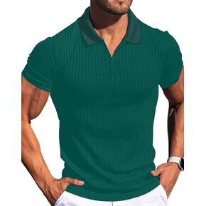 Men's Collared Muscle Polo Shirts Slim Fit Short Sleeve V Neck T Shirts Men Zipper Ribbed Golf Shirt Casual Stylish in Saudi Arabia