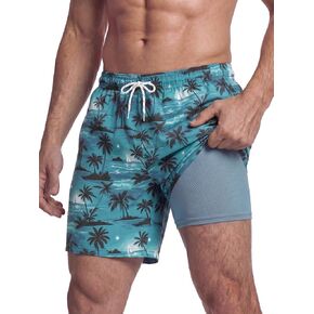 Mens Swim Trunks 7 Inch Swim Shorts with Compression Liner Lightweight Bathing Suit Quick Dry Beach Swimsuit Pocket in Saudi Arabia