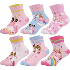 Girls Socks Bow Butterfly Princess Castle Printed Pattern Cute Crew Ankle Socks 6 Pairs 3-14Y Kids Birthday Gift in Saudi Arabia