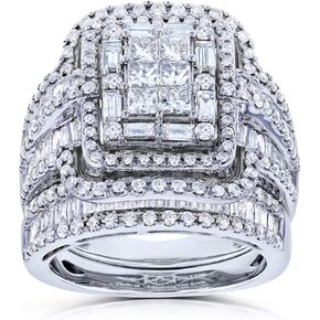Kobelli Multi Diamond Rectangular Frame Bridal Rings Set 2 1/2 CTW in 14k White Gold in Kuwait
