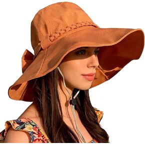 UPF 50+ Wide Brim Sun Hat Foldable Packable Floppy Hat with Long Tail Bow, Polyester Beach Travel Fishing Hiking in Saudi Arabia