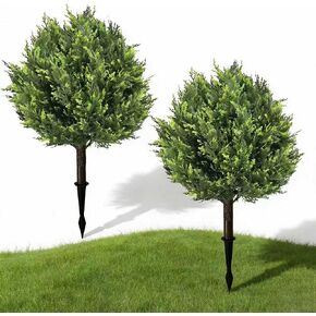 Artificial Cypress Topiary Tree with Ground Spike, Set of 2 Artificial Shrub Bushes, UV Resistant Fake Evergreen Tree Front Porch, Artificial Plants for Outdoor Planters Indoor in Kuwait