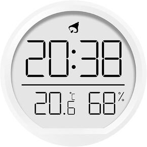 Digital Wall Clock with Temperature and Humidity Display, LED Multi-Function Desk Alarm Clock Showing Date Time, 12/24H Format, ABS Round Glass Face for Kitchen Bedroom Office Home (White)(White) in Kuwait