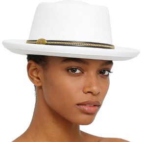 Unisex Felt Fedora with Gold Chain Band Men's Classic Pork Pie Hat Retro Gentleman Style for Daily & Formal Wear in Saudi Arabia