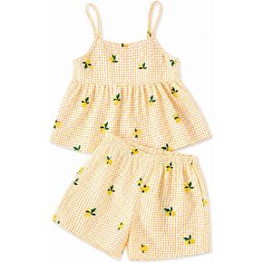 Toddler Girl Clothes Summer 2 Piece Outfit Plaid Camisole Top + Short Girl Summer Clothing,Size 4-8 Years in Saudi Arabia