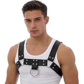 Men‘s PU Leather Chest Harness–Adjustable Shoulder Body Harness for Cosplay,Festival,Stage Performance,Edgy Fashion Punk Costume Accessory,Durable Stitching,Lightweight Comfortable Fit S-XXL in Saudi Arabia
