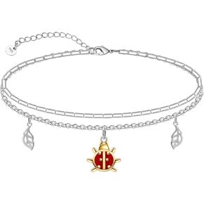 Ladybug Anklet 925 Sterling Silver Anklet Double Layer Anklet for Women Jewelry in Saudi Arabia