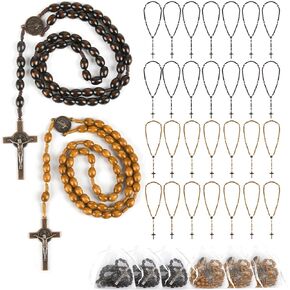 Wooden Catholic Rosary Beads Bulk 48 Pack Rosarios Catolicos with Holy Jesus Crucifix and Organza Bags for Baptism First Communion Christians Religious Gifts in Saudi Arabia