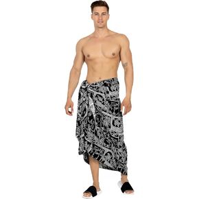 LA LEELA Men's Summer Long Surfing Samoan Cover Up Swimwear Beach Wrap Vacation Pareo Beachwear Hawaiian Sarong for Men One Size Metal, Tropical in Saudi Arabia