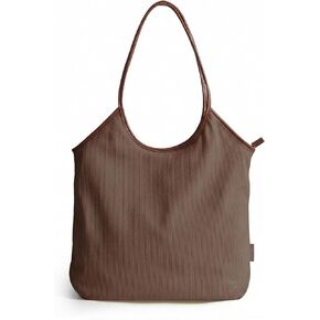 BAGSMRT Corduroy Tote Bag for Women Beach Bag with Zipper Casual Shoulder Bag Lightweight Travel Tote Hobo Handbag | PU Leather Handles in Kuwait