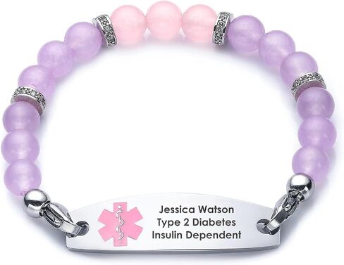 Medical Alert Bracelets for Women Men Free Engraving Customizable Medical ID Bracelets Replaceable Beaded Chain Emergency Bracelet 5.5-9.0 Inches Options in Saudi Arabia