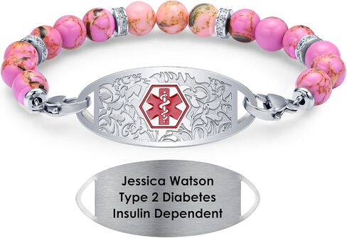 Medical Alert Bracelets for Women Men Free Engraving Customizable Medical ID Bracelets Replaceable Beaded Chain Emergency Bracelet 5.5-9.0 Inches Options in Saudi Arabia