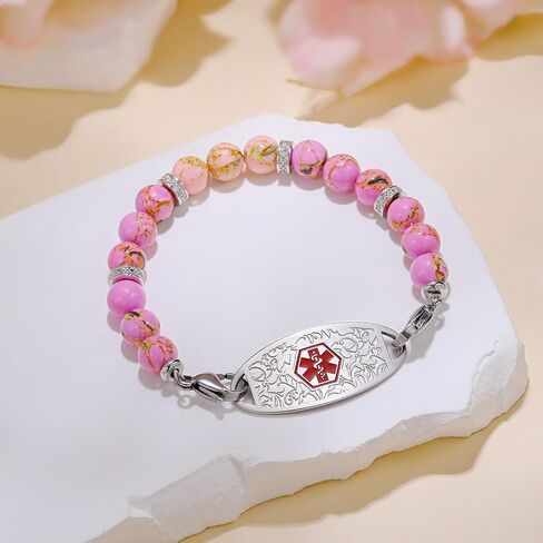 Medical Alert Bracelets for Women Men Free Engraving Customizable Medical ID Bracelets Replaceable Beaded Chain Emergency Bracelet 5.5-9.0 Inches Options in Saudi Arabia