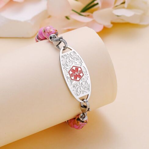 Medical Alert Bracelets for Women Men Free Engraving Customizable Medical ID Bracelets Replaceable Beaded Chain Emergency Bracelet 5.5-9.0 Inches Options in Saudi Arabia